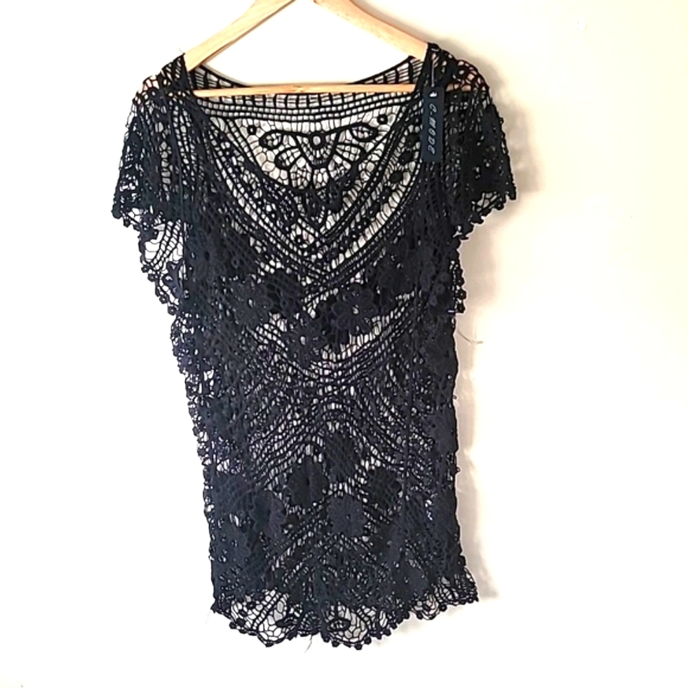 Crochet Lace Feminine Blouse Disco Gothic Witchy Victorian Top C-Mode On…